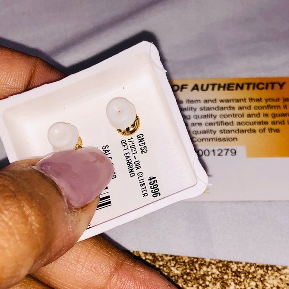 Real diamond earring, 14k yellow gold vermeil, natural diamond, free appraisal - Picture 4 of 7